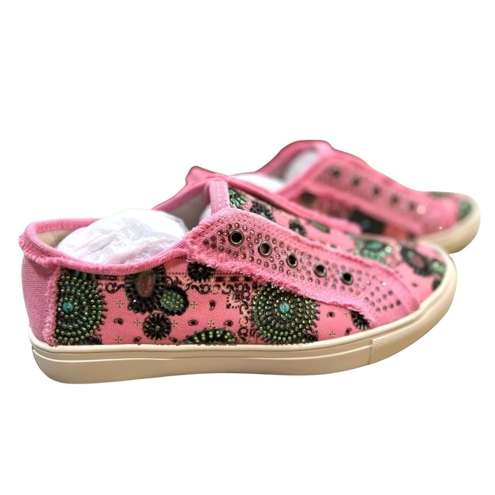 Montana West Pink‎ Rhinestone Canvas Sneakers Womens 8 Paisley Western Boho NEW